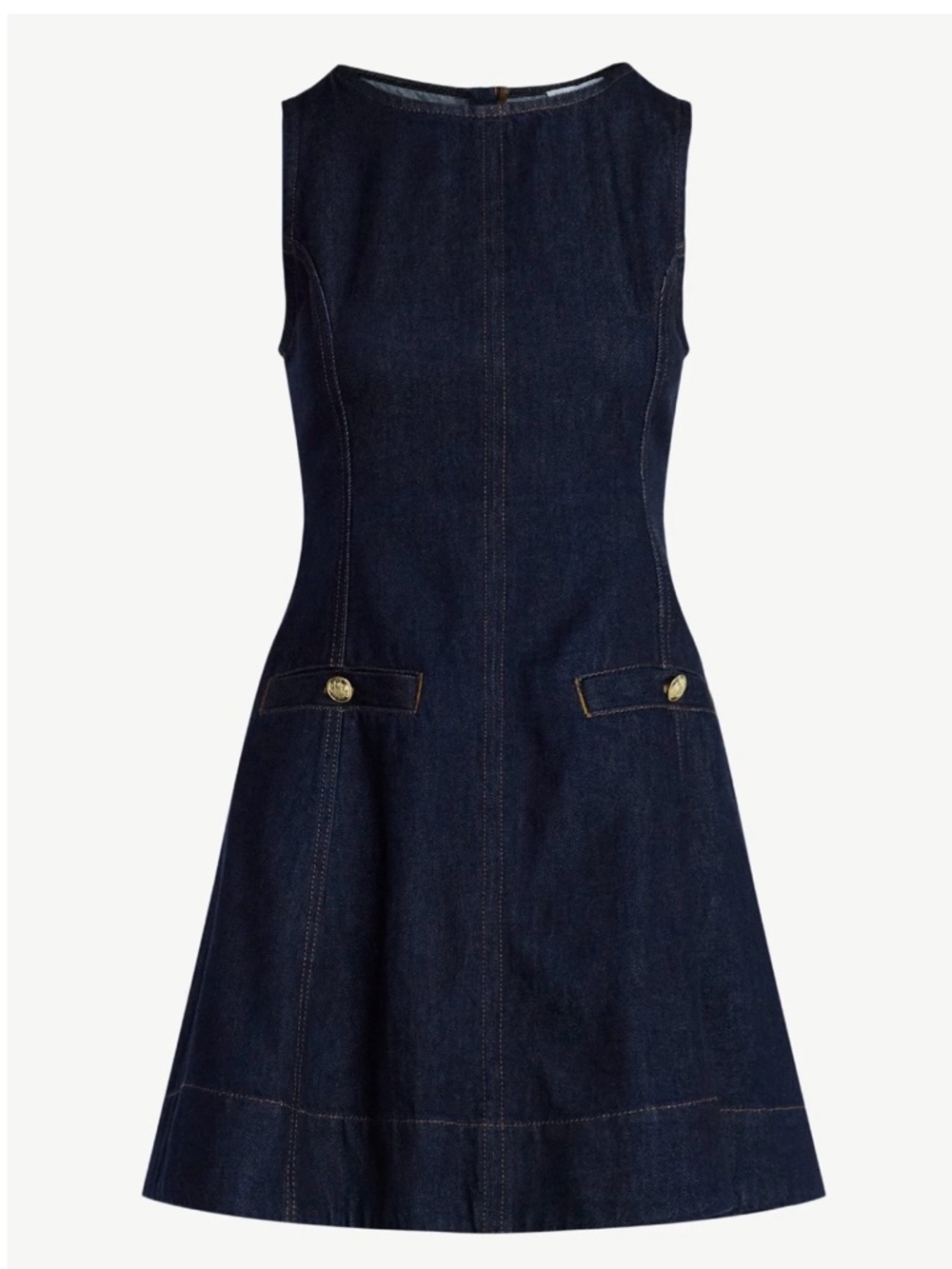 Sleeveless Dark Indigo Denim Mini Dress with Button Pocket Detail
